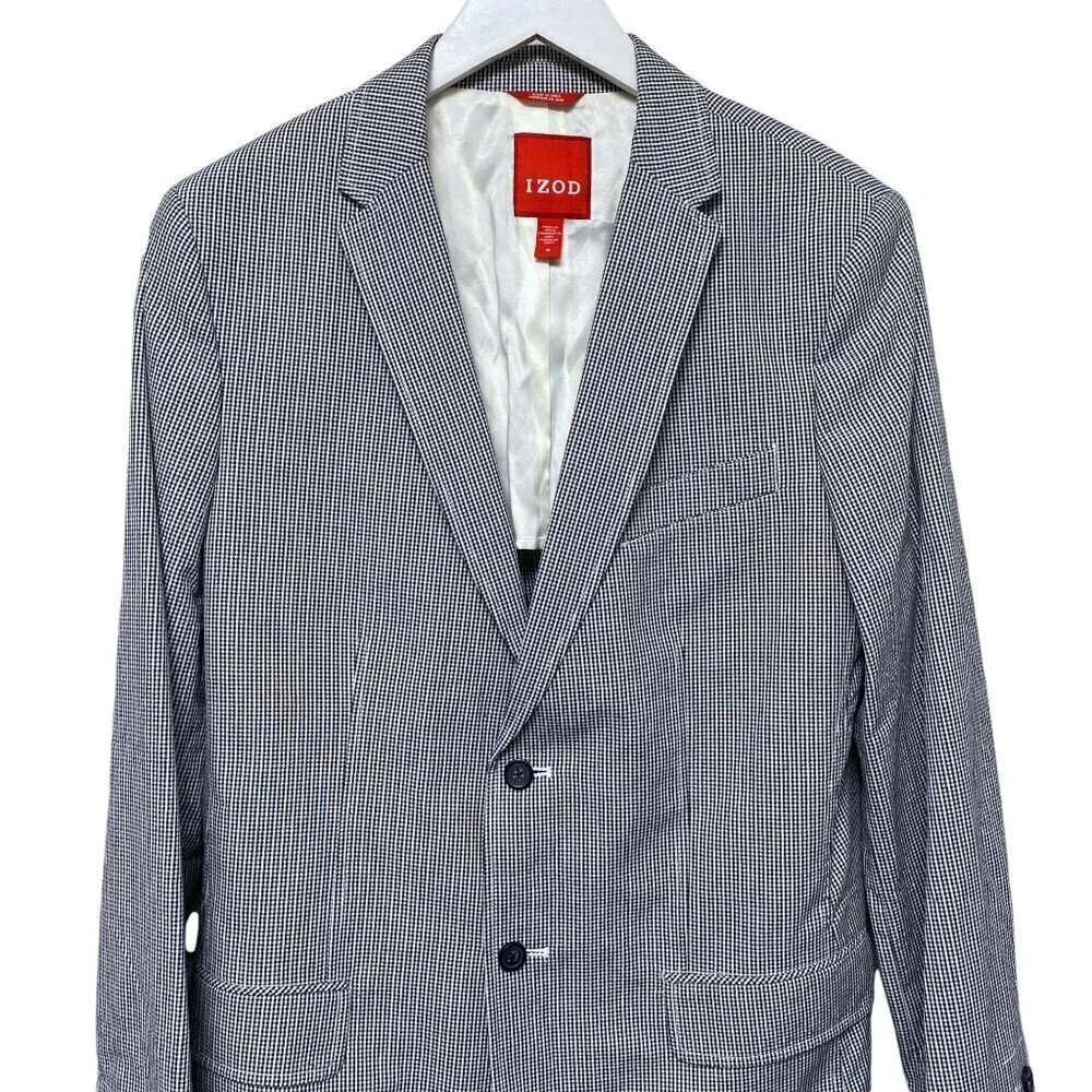 NEW IZOD Mens Blazer Medium Cotton Blue Check Preppy Sport Jacket NWT